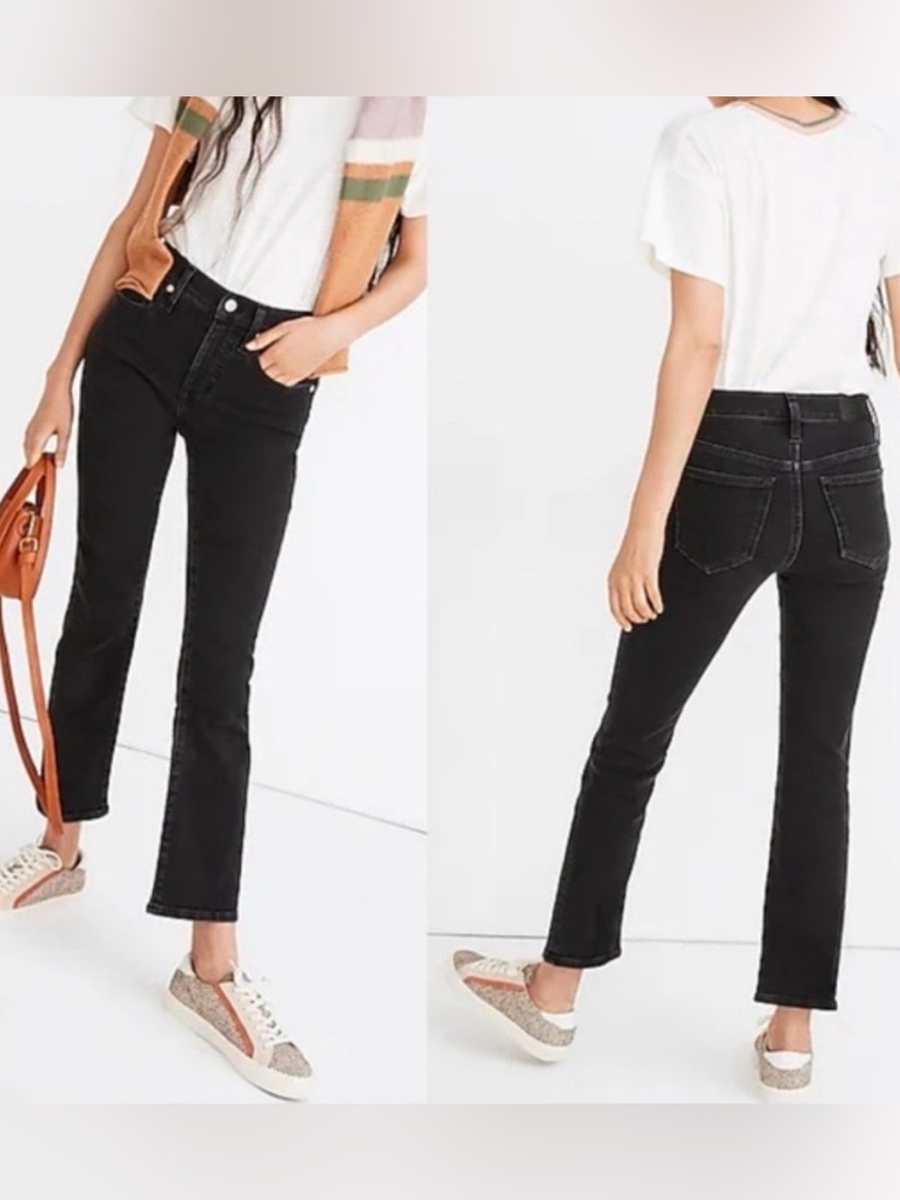 Madewell Cali Demi-Boot Black Straight-Leg High-Rise Jeans, size 23 casual